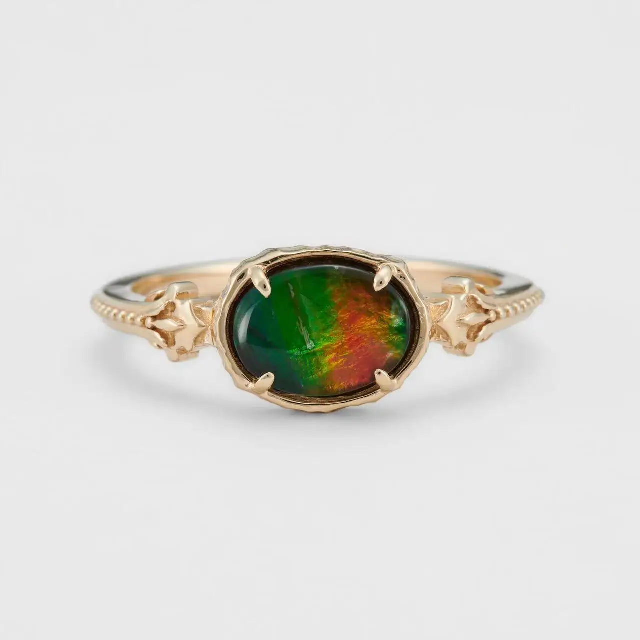 Japanese Minority Fashion Silver Ornaments Inlaid Ammolite RingS925Silver Plating14KGold-plated Ring