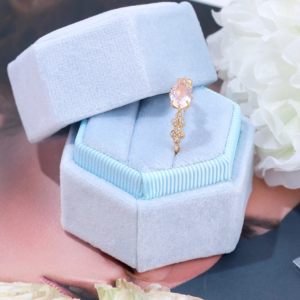 Emotional Factory 925 Sterling Silver 14K Gold Plated Gemstone Series Zircon Rose Quartz Natural Pink Crystal Ring