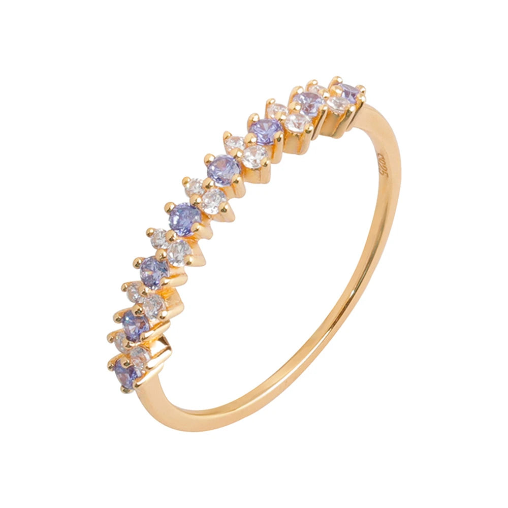 Tanzanite Zircon Double Row Micro Zirconia Fine Ring for Women