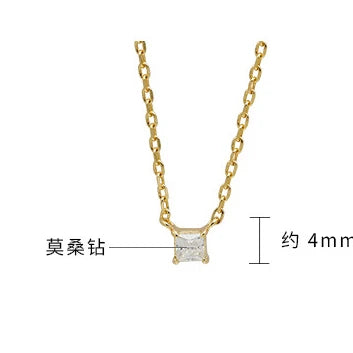 Emotional Factory 925 Sterling Silver 14K Gold Plated Gemstone Sample Geometric Square Moissanite Necklace