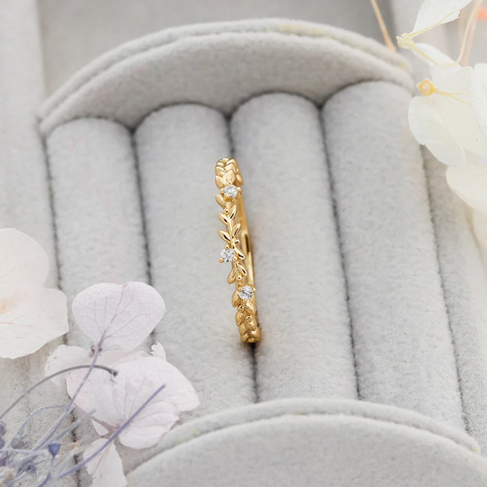 Emotional Factory 925 Sterling Silver 14K Gold Plated Peace Thin Stacked Wheat Zircon Ring