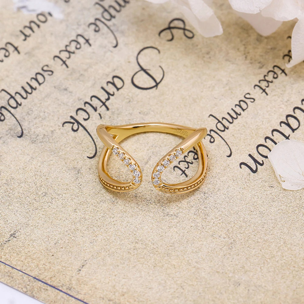 Emotional Factory 925 Sterling Silver 14K Gold Plated Retro  Cz Zircon Line Butterfly Shaped Ring