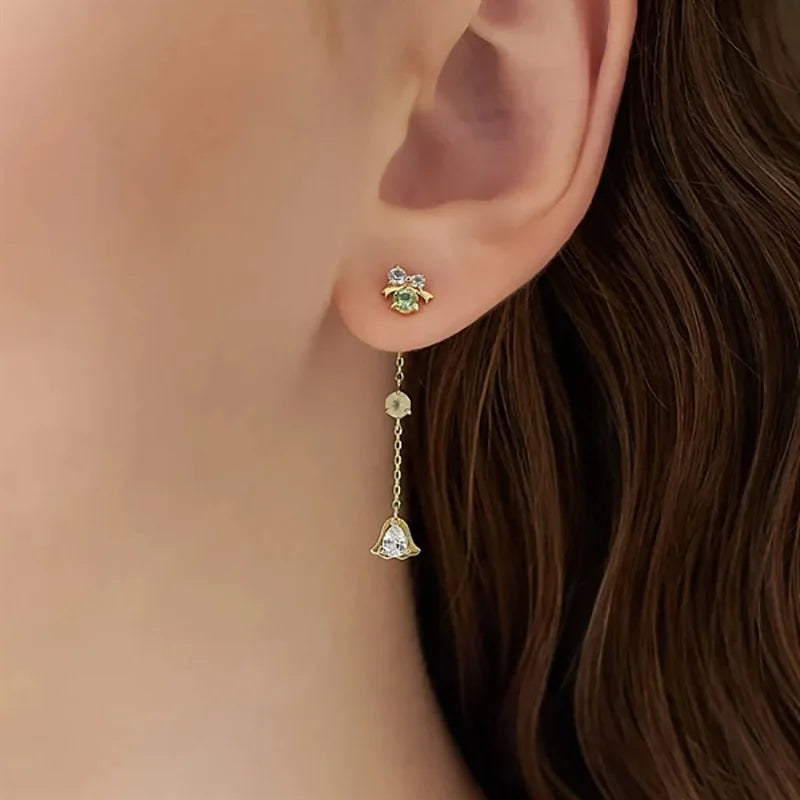 Emotional Factory 925 Sterling Silver 14K Gold Plated Gemstone Diopside Peridot Tassels Earrings