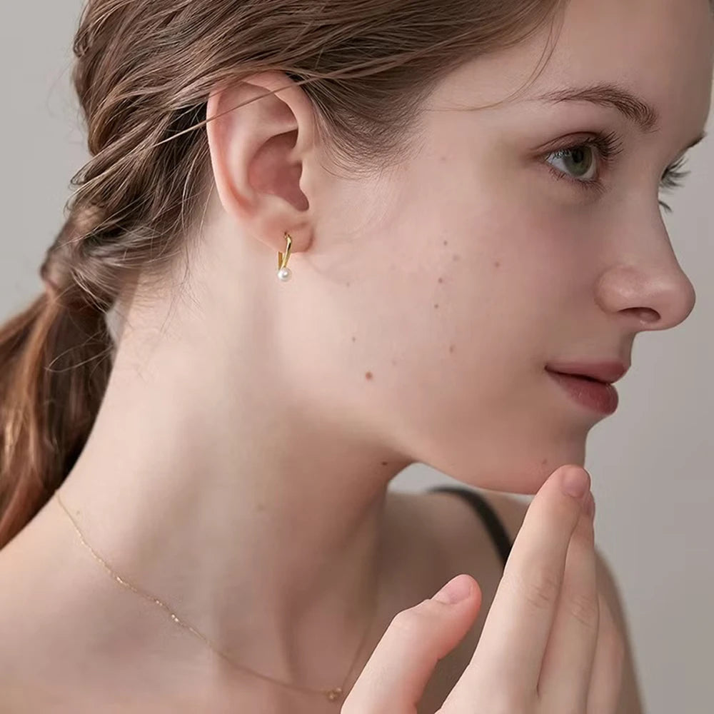 Emotional Factory 925 Sterling Silver 14K Gold Plated Gemstone V Shaped Freshwater Fashion Pearl Earrings