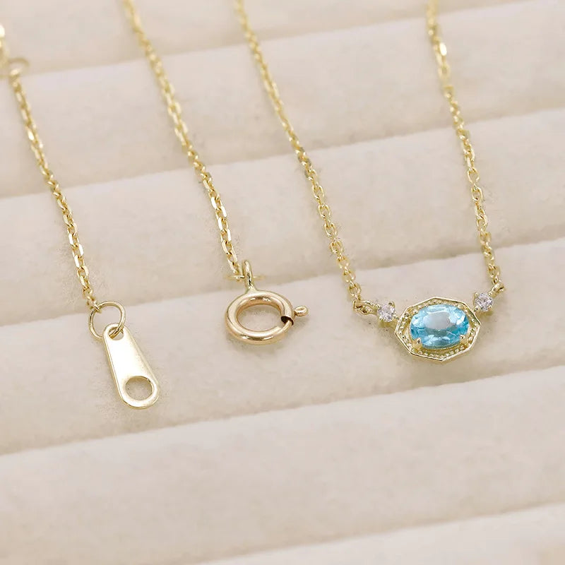 2023New Japanese Style Simple Niche Clavicle Chain Inlaid Apatite NecklaceS925Silver Plated Necklace