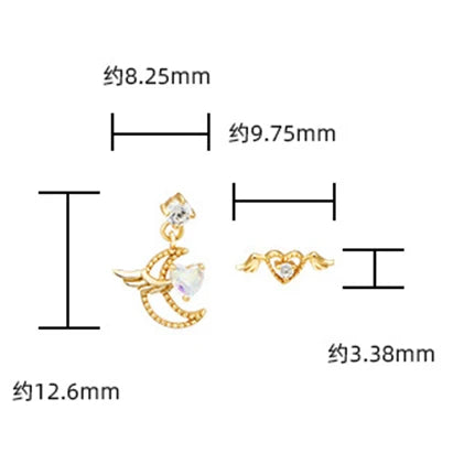 Emotional 925 Sterling Silver 14K Gold Plated Gem Stone Gemstone Flying Design Ring Moon Heart  Wings Quartz Stud Earrings