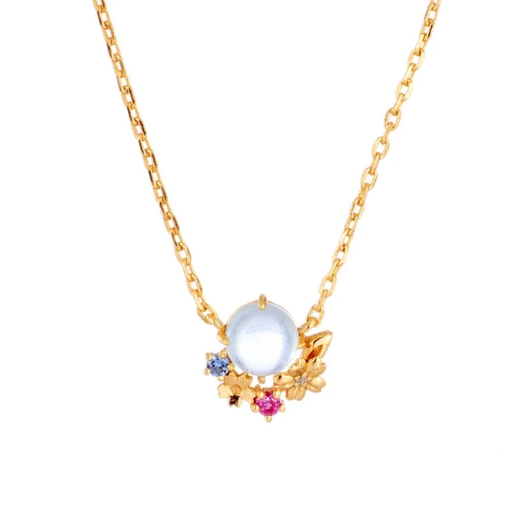 Emotional Factory 925 Sterling Silver 14K Gold Plated Gemstone Blue Spinel Red Corundum Flower Topaz Necklace