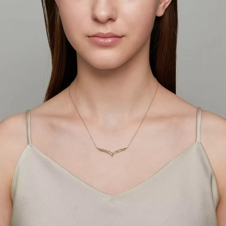 Emotional Factory 925 Sterling Silver 14K Gold Plated Retro Vintage Feather V Shaped Necklace for Matching Chain Pendant