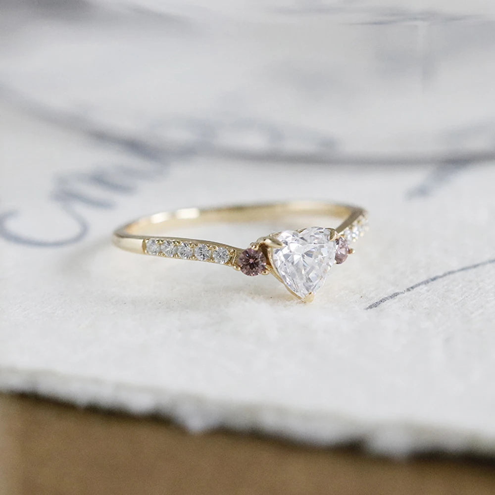 Emotional Factory 925 Sterling Silver 14K Gold Plated Gemstone Simple Single Stone Geometric Heart High Carbon Diamonds Ring