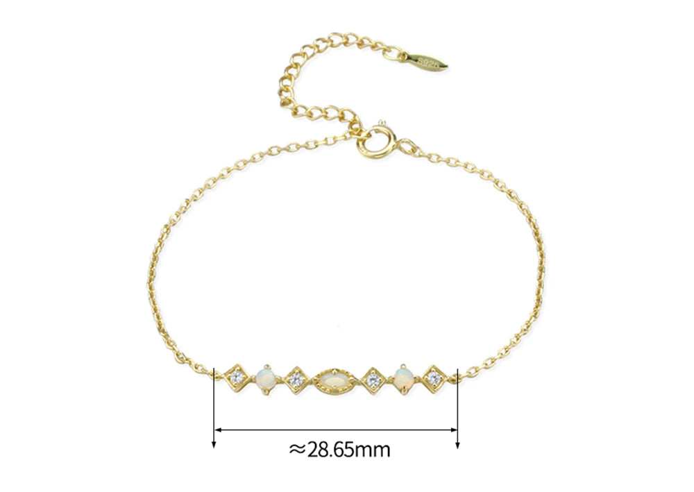 Bijoux Femme 925 Sterling Silver Gold Plated Gemstone Cz Zircon Rhombus Square Round Australian Opal Bracelet With Natural Stone