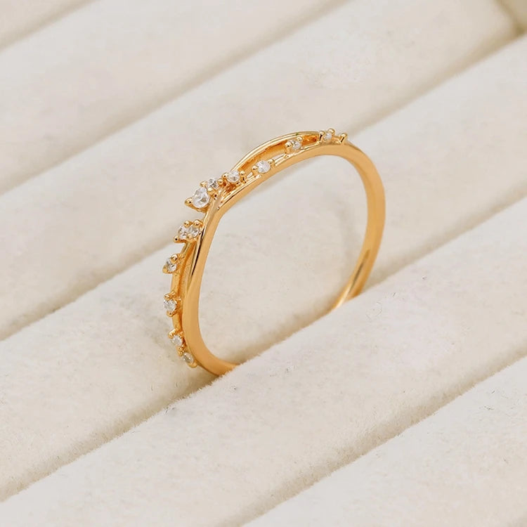 Emotional Factory 925 Sterling Silver 14K Gold Plated Hollow Branch X Shaped Irregular White Zirconia Ring