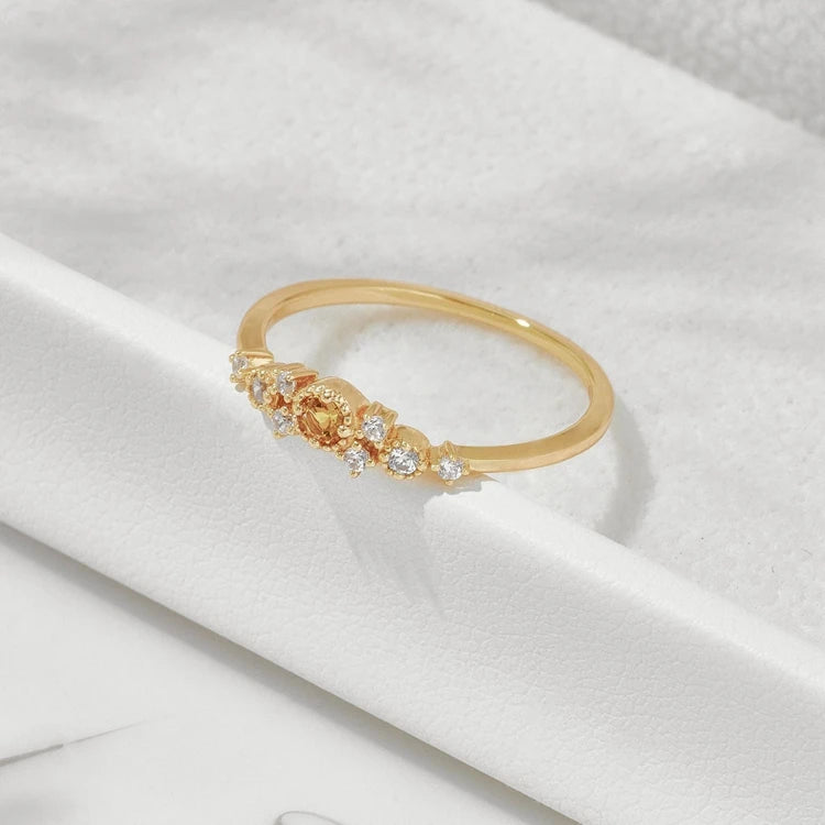 Emotional Factory 925 Sterling Silver 14K Gold Plated Gemstones Starry Night Star Zicon Natural Citrine Ring