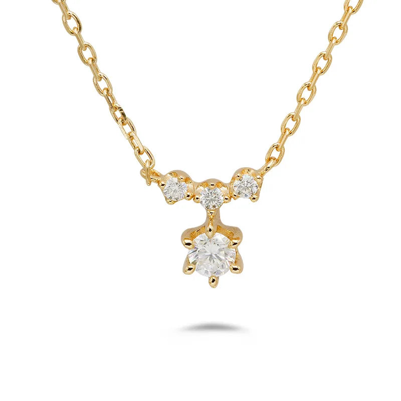 Emotional Factory 925 Sterling Silver 14K Gold Plated Gemstone Y Shaped Sample Round Stone Moissanite Chain Necklace