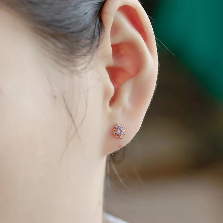 Emotional  Custom 925 Sterling Silver 14K 18K Gold Plated Gemstones Classic Water Drop Shape Geometry Zircon Tanzanite Earrings