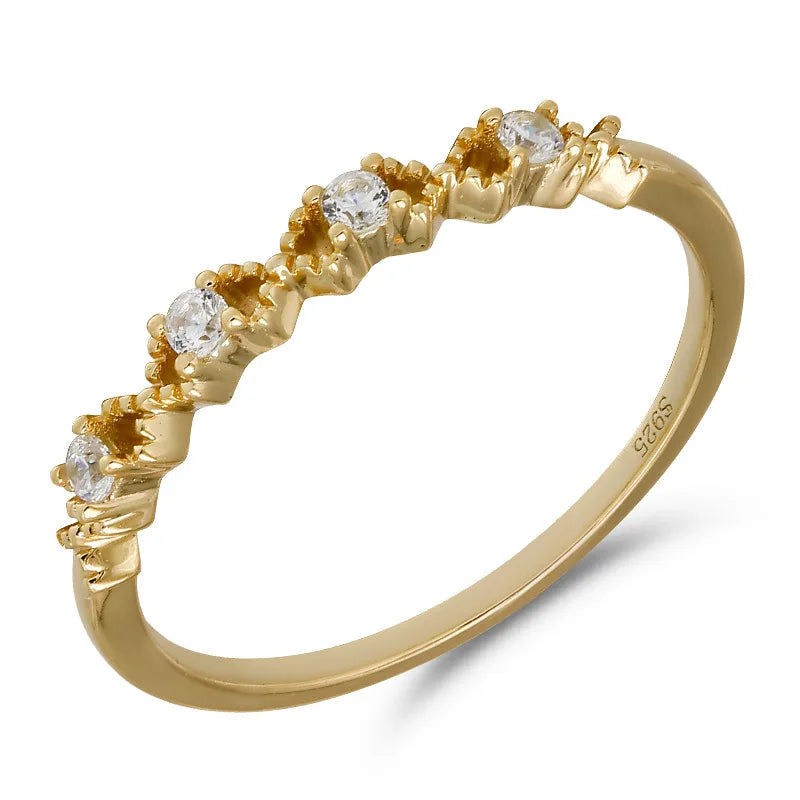 Emotional Factory 925 Sterling Silver 14K Gold Plated Gemstone Cz Zircon Hollow Lace and Zirconia Ring for Women