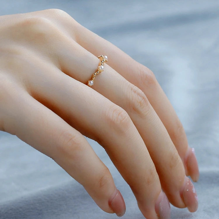 Emotional Factory 925 Sterling Silver 14K Gold Plated Gemstone Bead Twist Vintage Irregular Pearl Ring