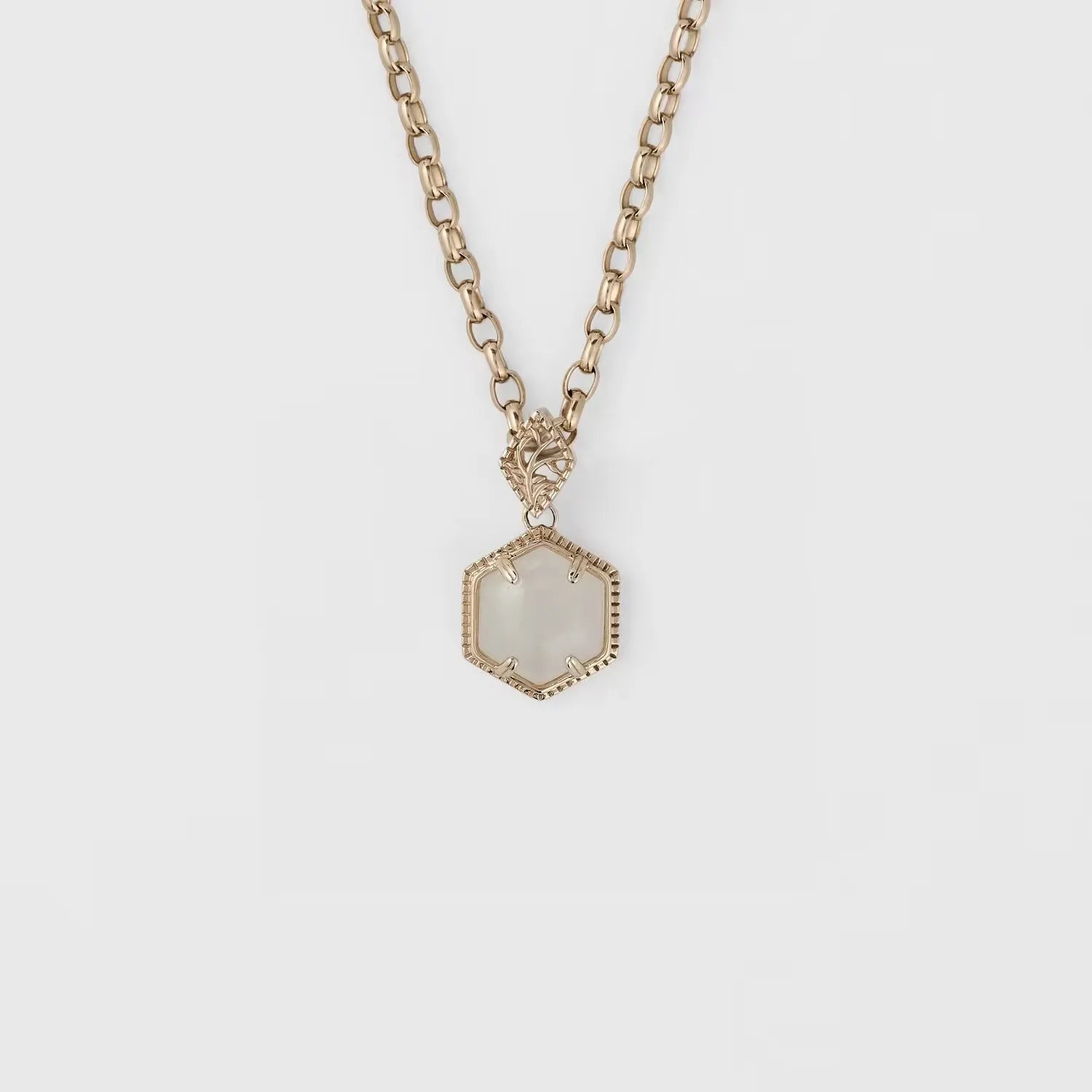 925 Sterling Silver 14K Gold Plated Gemstone Retro Vintage Hexagonal Jade Nephrite Necklace Pendant