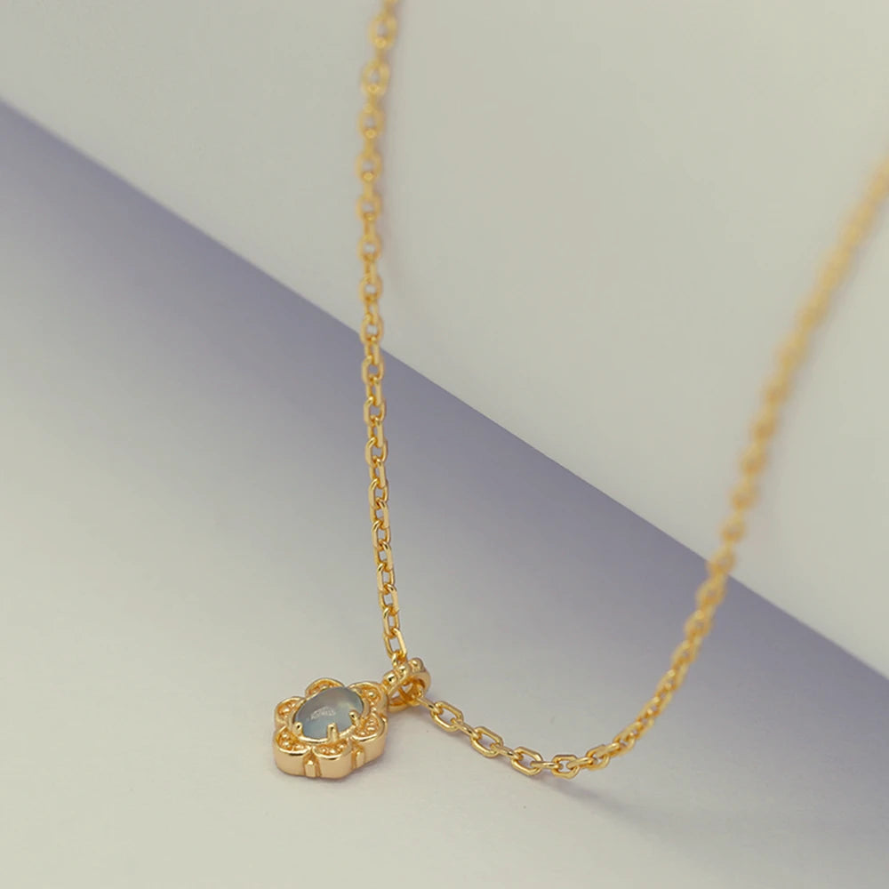 Emotional Factory Jewelry 925 Sterling Silver 14K Gold Plated Gemstone Series Gem Pattern Petal Wrap Aquamarine Necklace