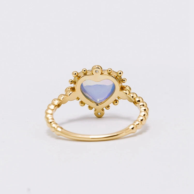 Emotional Factory 925 Sterling Silver 14K Gold Plated Gem Stone Gemstone Sweet Princess Heart Opal Ring