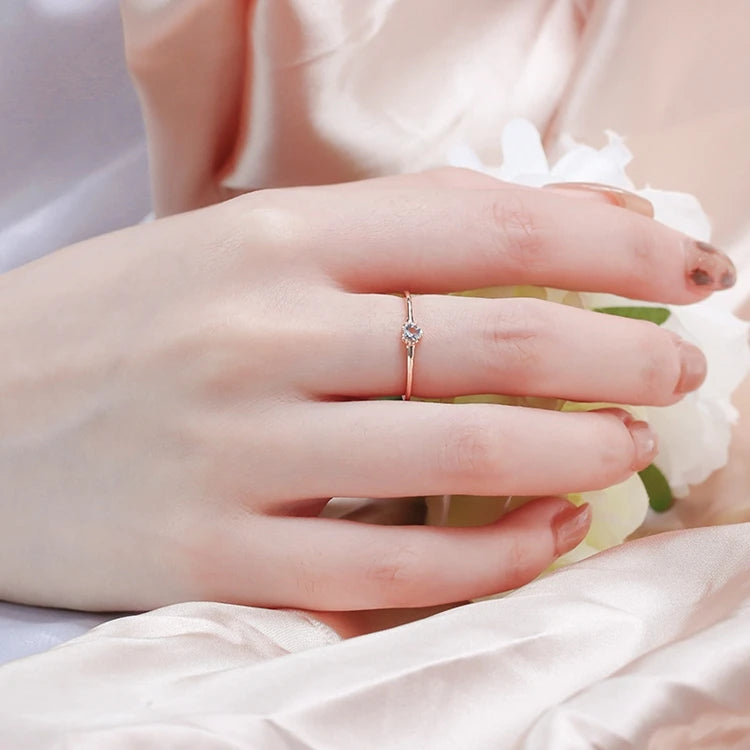 925 Sterling Silver 14K Gold Plated Gemstone Natural Aquamarine 3.5Mm Gem Stone Heart Ring