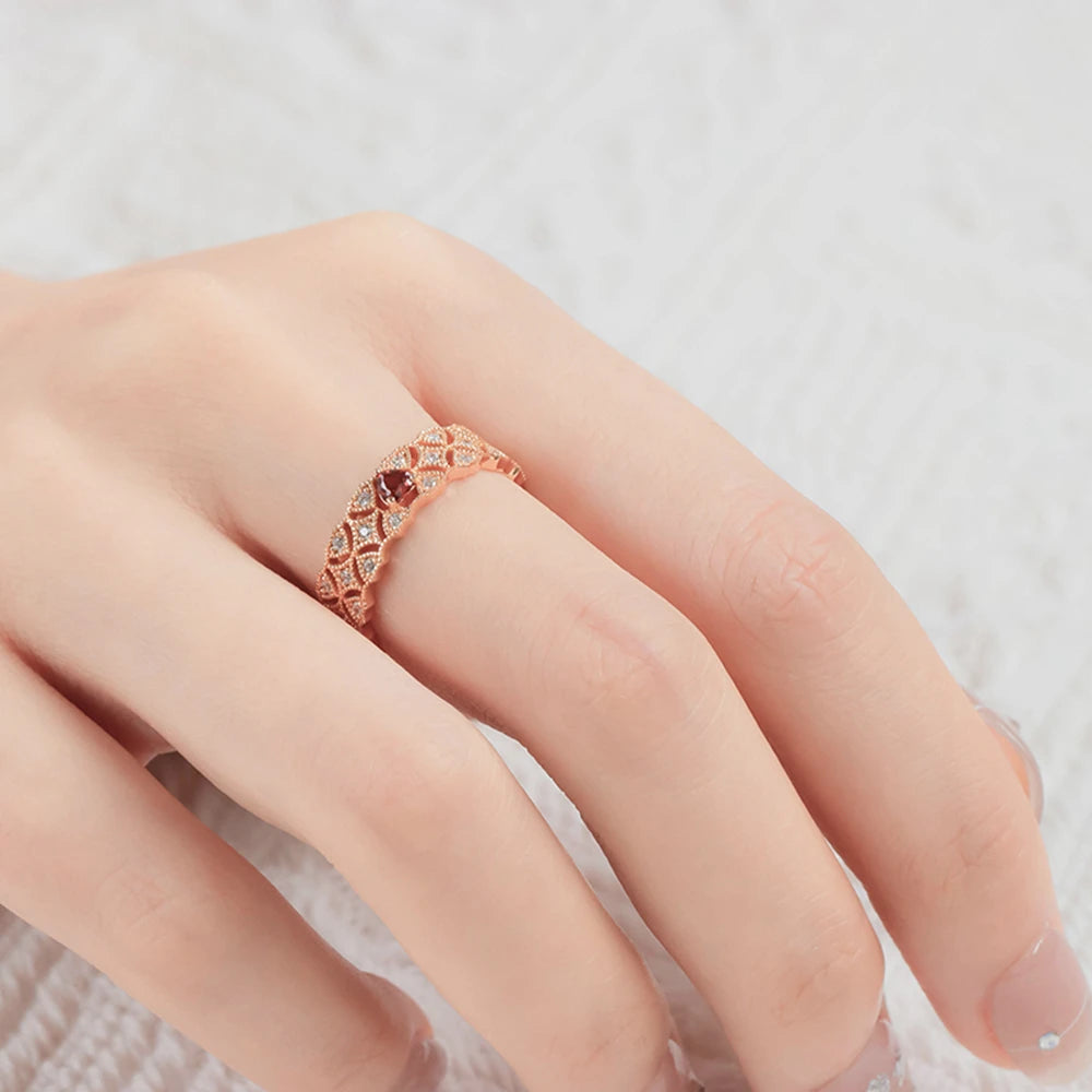 Adjustable Love Red Garnet Lace Ring
