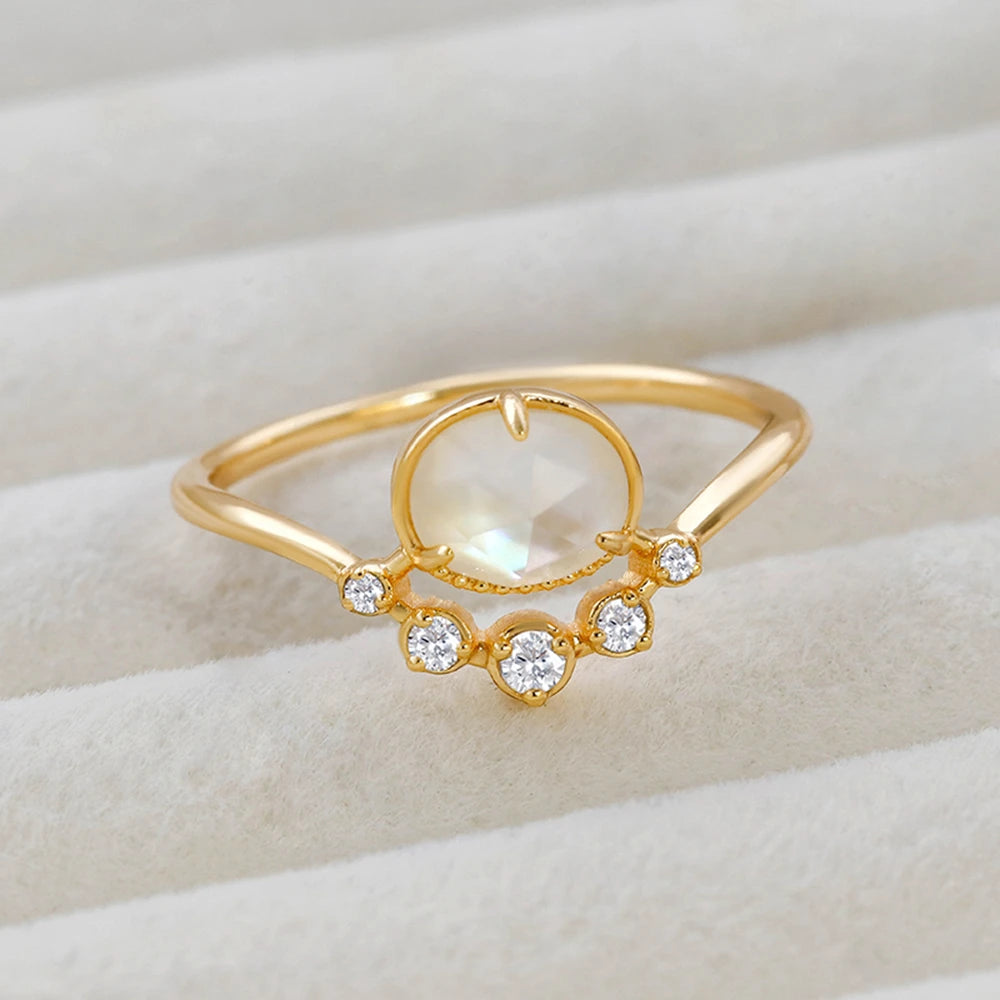 Emotional Factory 925 Sterling Silver 14K Gold Plated Gemstones Bubble Clouds Shell Rock Crystal Natural White Crystal Ring