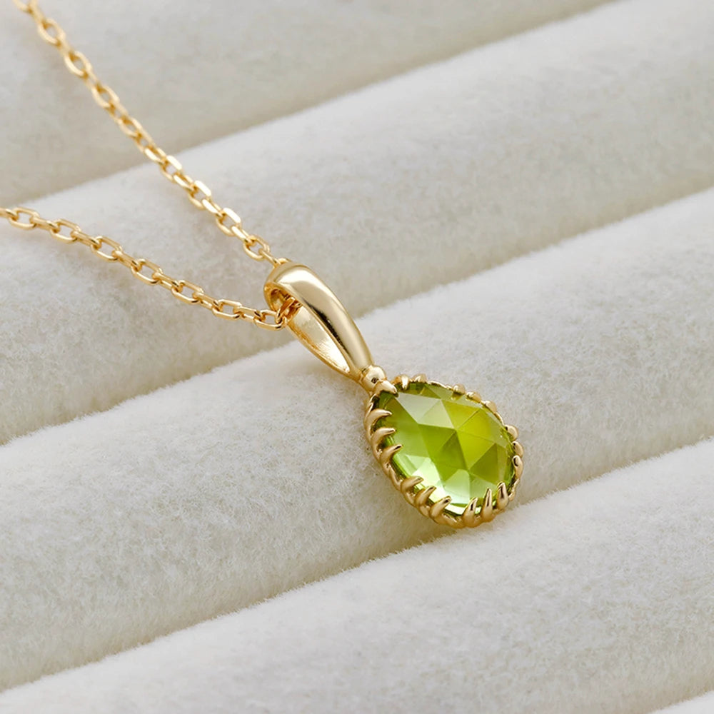 Gemstone Vintage Minimalist Drop Green Peridot Pendant Necklace