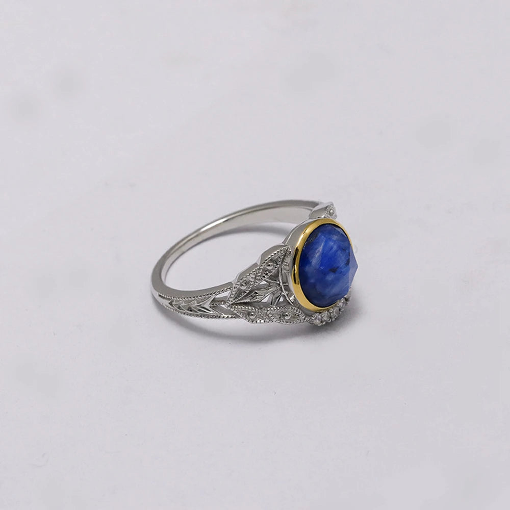 Emotional Factory 925 Sterling Silver 14K Gold Plated Gem Stone Gemstone Cz Zircon Literary Retro Kyanite Ring