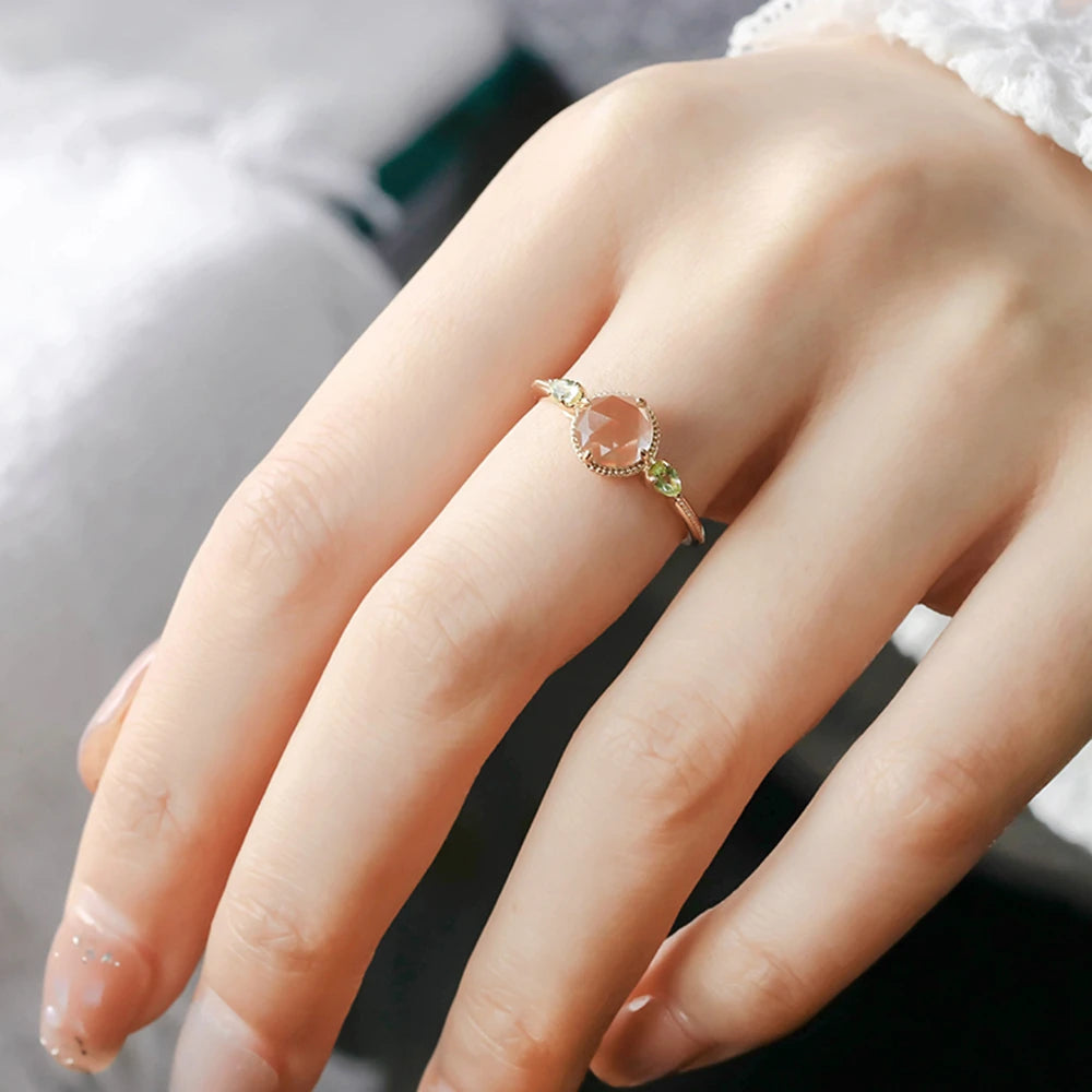 925 Sterling Silver 14K Gold Plated Gemstone Round Stone Peridot Green Amethyst Ring