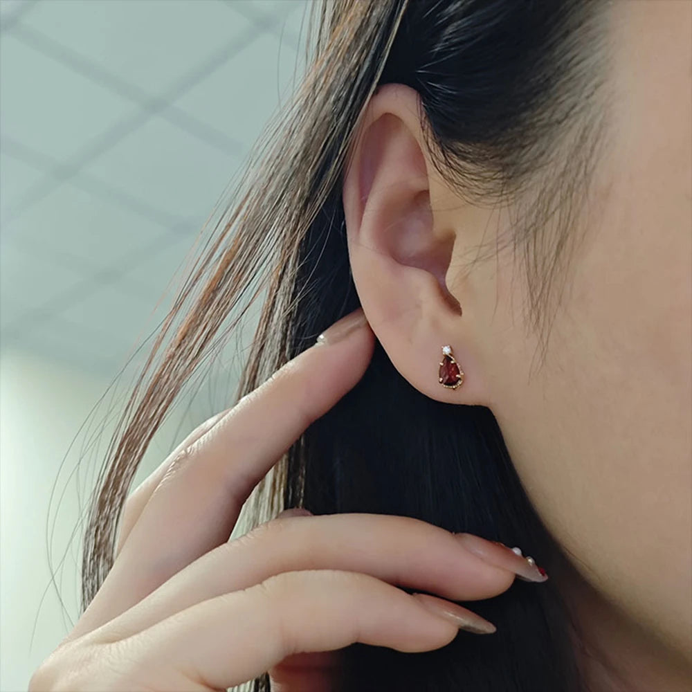 Emotional Factory 925 Sterling Silver 14K Gold Plated Gemstone Drop January Birthstone Garnet Earrings for Birthday Gift