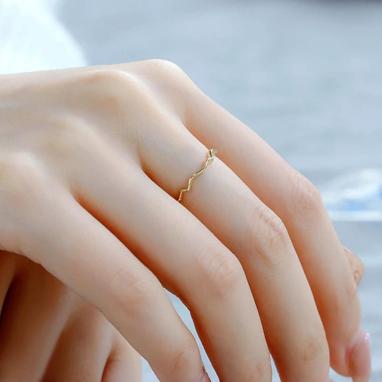 Emotional Factory 925 Sterling Silver 14K Gold Plated Retro Vintage Irregular Curve Vegetable Wave Ring