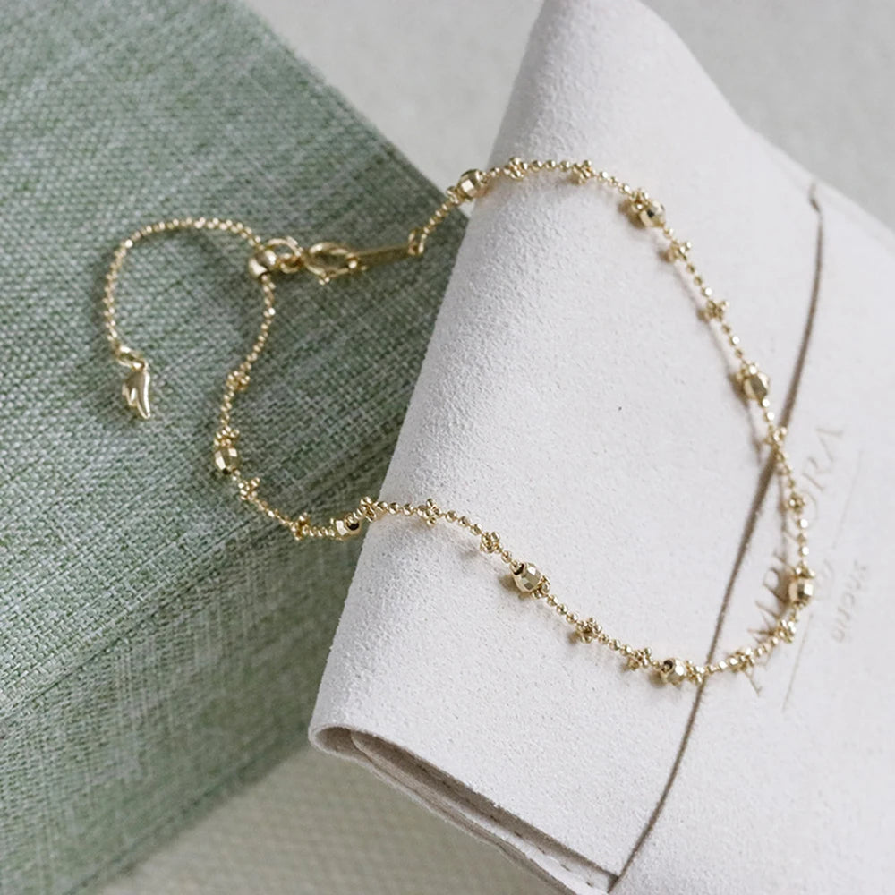 Pulsera De Cristal Factory 925 Sterling Silver 14K Gold Plated Gemstone Fashion Sparkling Geometric Round Bead Bracelet