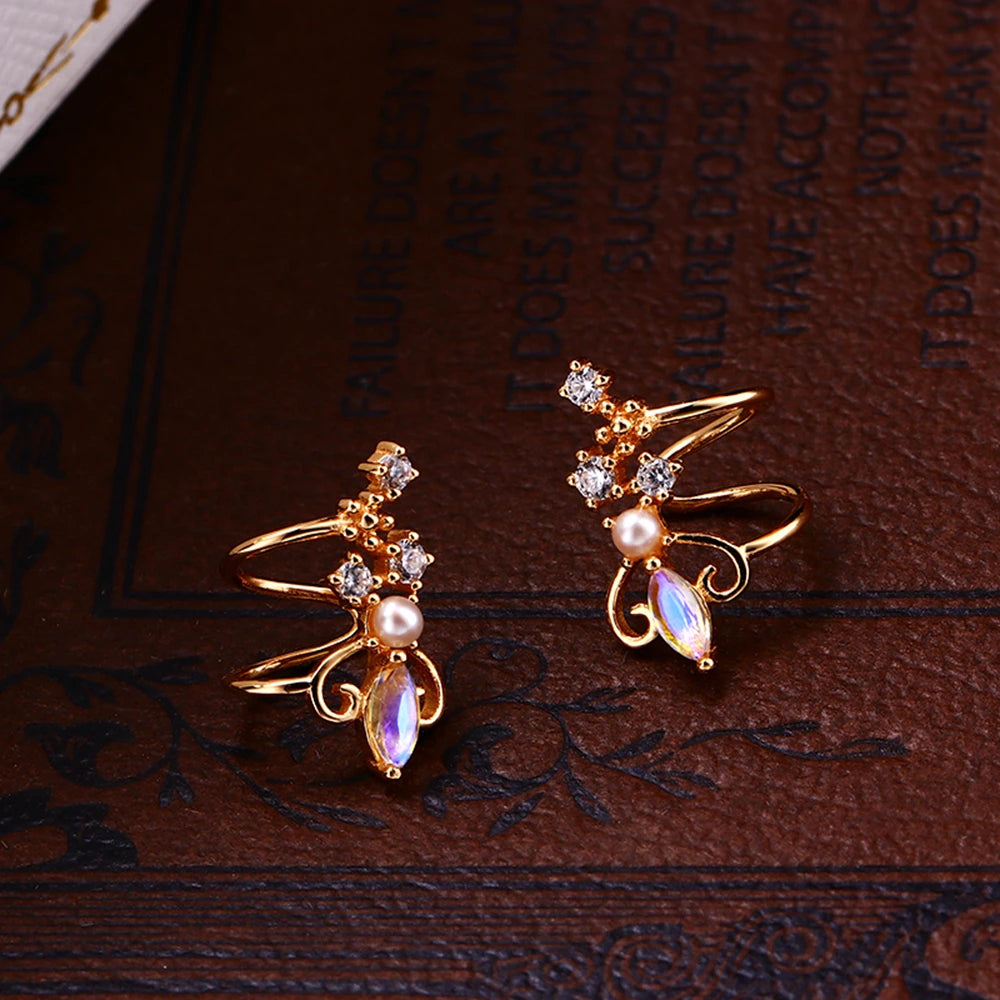 Emotional Factory 925 Sterling Silver Gem Stone Gemstone Series Moonstone Without Pierced Ear Bone Clip Earrings