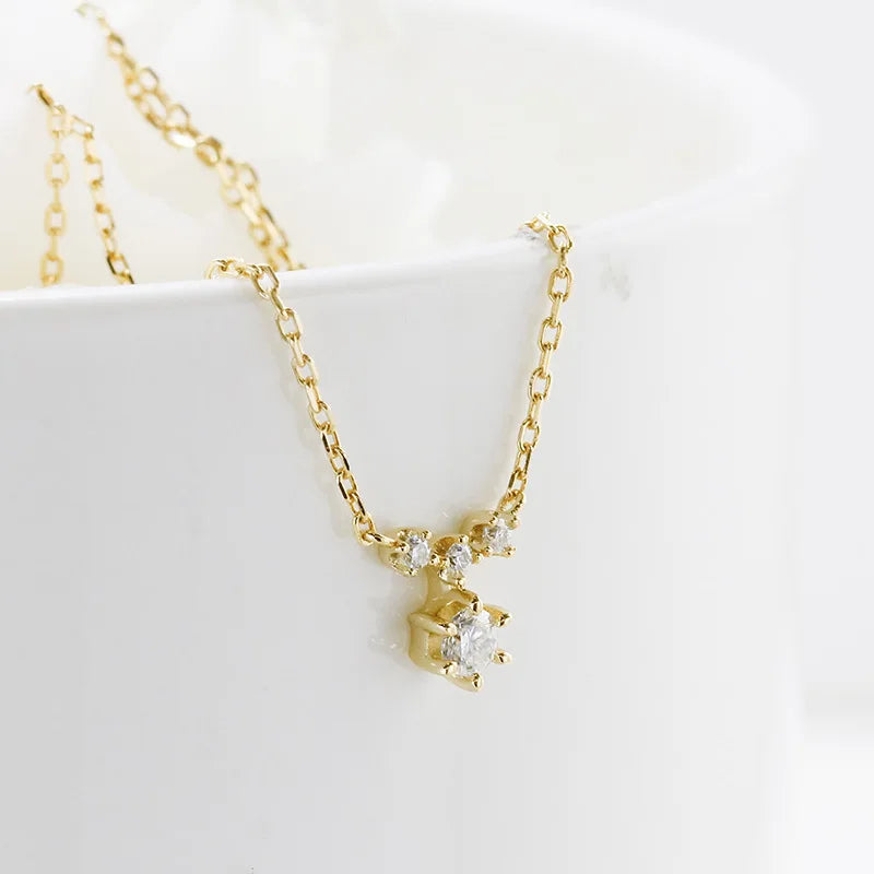 Emotional Factory 925 Sterling Silver 14K Gold Plated Gemstone Y Shaped Sample Round Stone Moissanite Chain Necklace