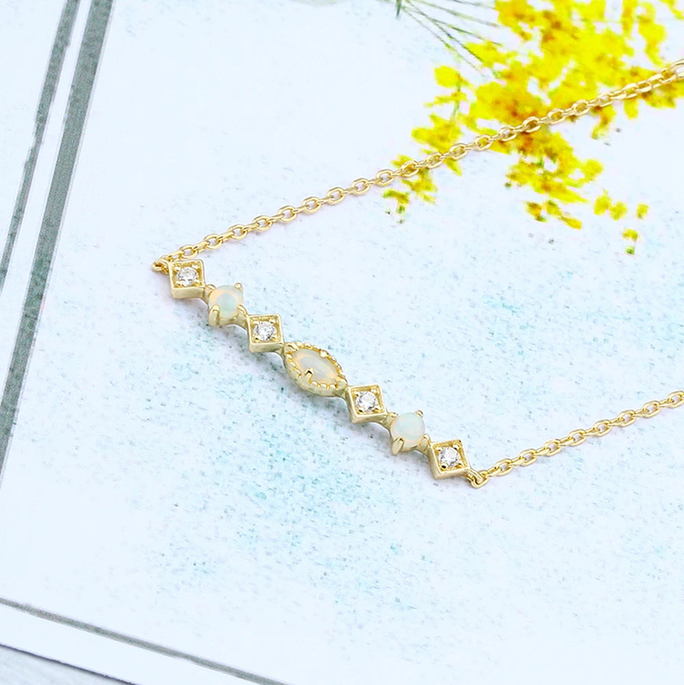 Bijoux Femme 925 Sterling Silver Gold Plated Gemstone Cz Zircon Rhombus Square Round Australian Opal Bracelet With Natural Stone