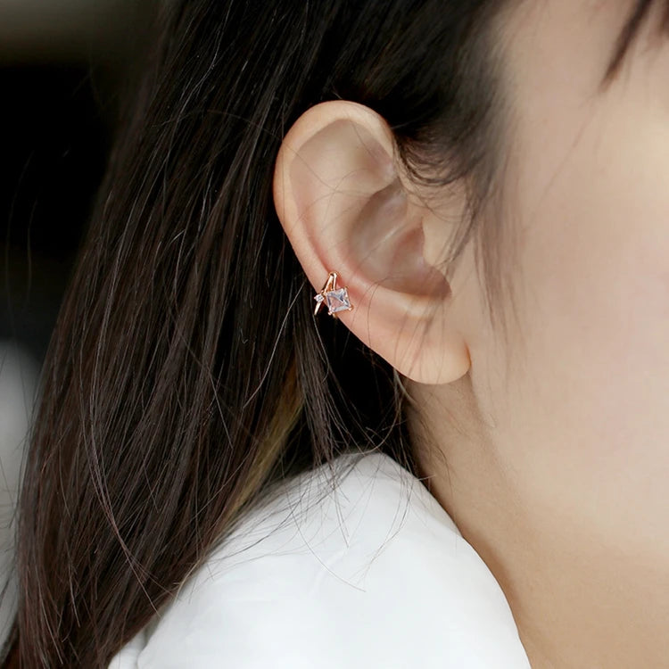 Emotional Factory 925 Sterling Silver 14K Gold Plated Gemstone Simple Lavender Topaz Crystal Ear Clip Earrings