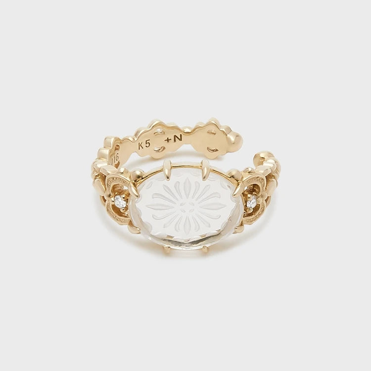 Emotional Factory 925 Sterling Silver 14K Gold Plated Gemstone Flower Earring Rock Crystal Ear Bone Clips Earrings