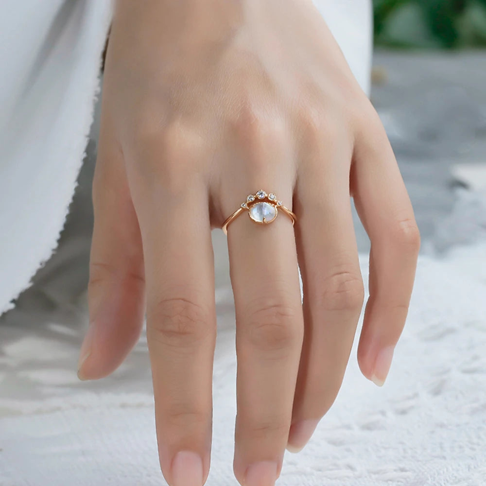 Emotional Factory 925 Sterling Silver 14K Gold Plated Gemstones Bubble Clouds Shell Rock Crystal Natural White Crystal Ring