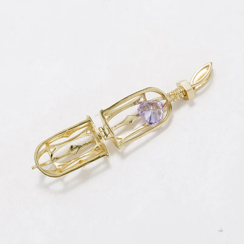 Emotional Factory 925 Sterling Silver 14K Gold Plated Gemstone Retro Court Style Bird Cage Heart Shaped Zircon Lockets Pendant