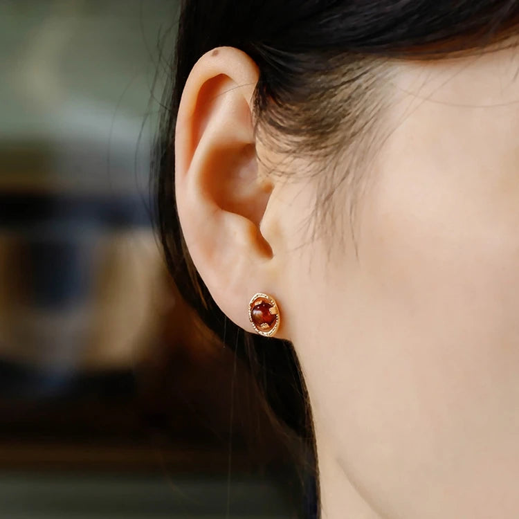 Emotional Factory 925 Sterling Silver 14K Gold Plated Gemstone Vintage Hollow Rock Crystal  Ammolite Earrings