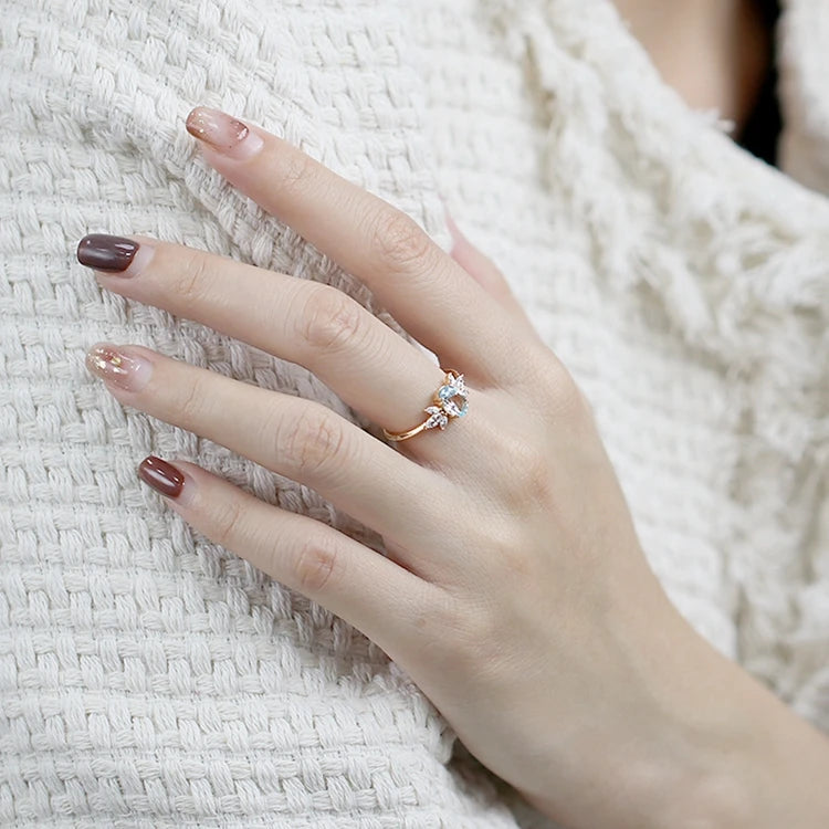 Emotional Factory 925 Sterling Silver 14K Gold Plated Gemstone Zircon Butterfly Shaped Sky Blue Natural Topaz Ring