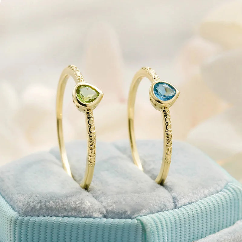 Emotional Factory 925 Sterling Silver 14K Gold Plated Gemstone Retro Vintage Drop Swiss Blue Topaz Green Peridot Ring