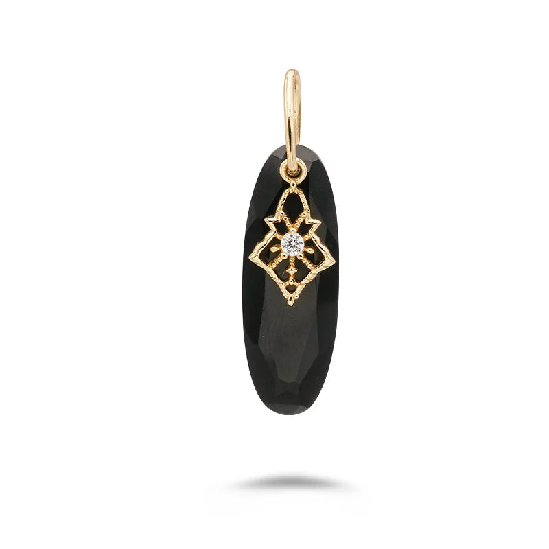 Emotional Factory 925 Sterling Silver 14K Gold Plated Gemstone Lace Petal Natural Black Agate Pendant