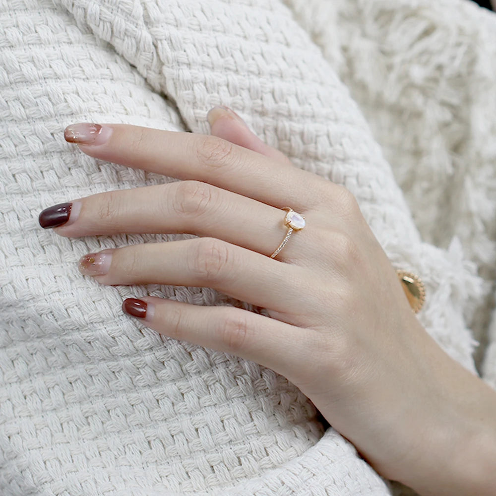 Emotional Bague S925  Jewelry 925 Sterling Silver 14K Gold Plated Raw Irregular  Gemstone Series Zircon Simple Moonstone Ring