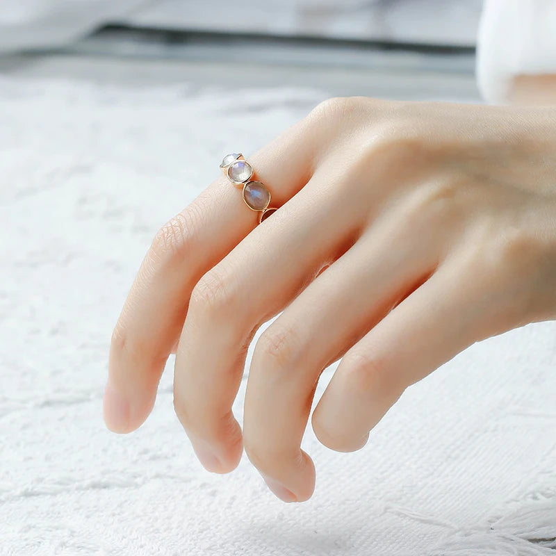 Chic 925 Silver 14K Gold Plated Multi-Stone Ring with Natural Blue Labradorite