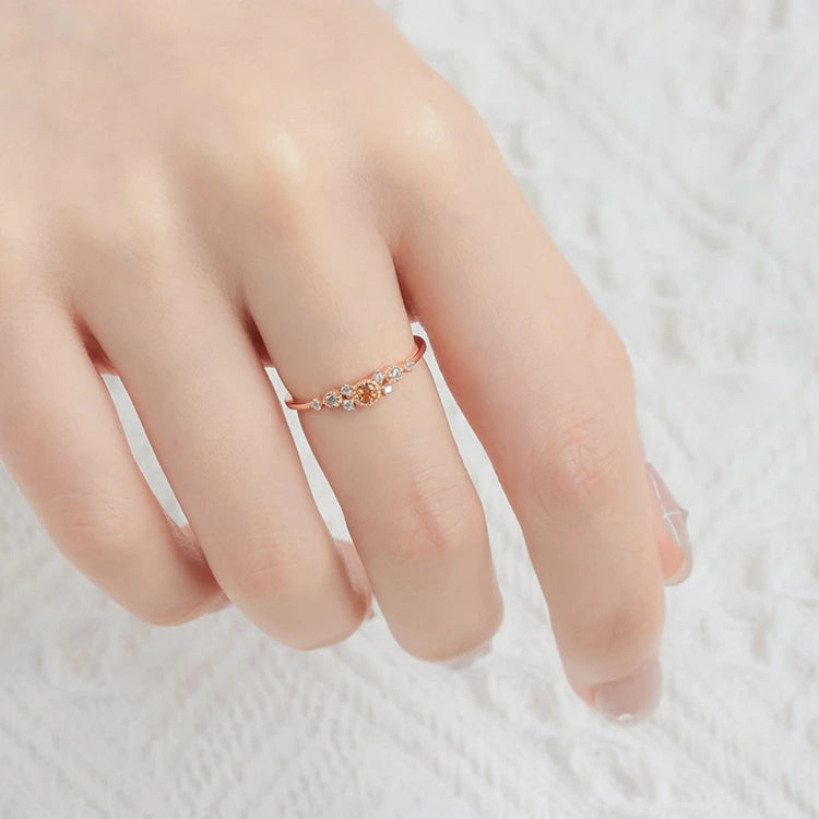 Emotional Factory 925 Sterling Silver 14K Gold Plated Gemstones Starry Night Star Zicon Natural Citrine Ring