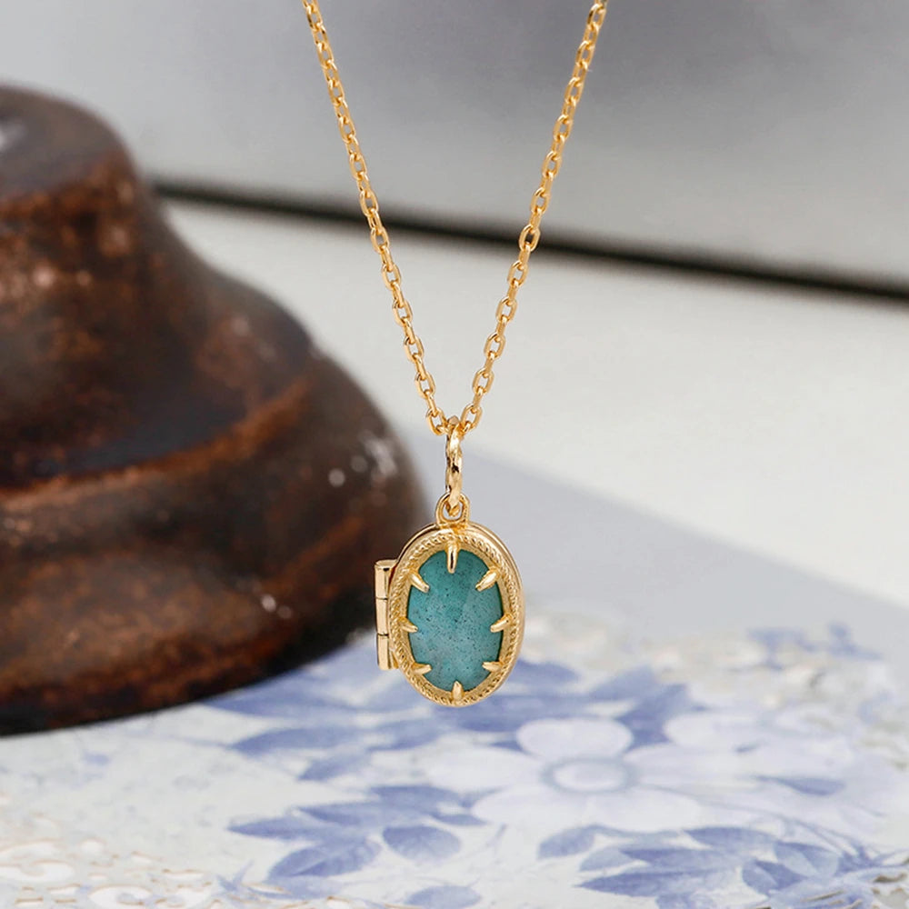 Emotional Factory 925 Sterling Silver 14K Gold Plated Gem Stone Gemstone Retro Layer Stone  Amazonite Labradorite Necklace