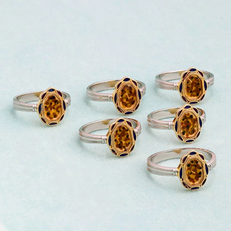 Emotional Factory 925 Sterling Silver 14K Gold Plated Gemstone Layered Two-Colour Plating Vintage Irregular Enamel Ring