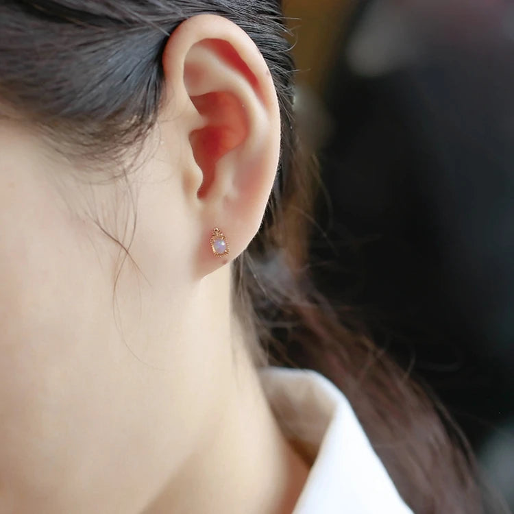 Emotional Factory 925 Sterling Silver 14K Gold Plated Gemstones Bohemian Big Geometric Drop Earring African Opal Stud Earrings