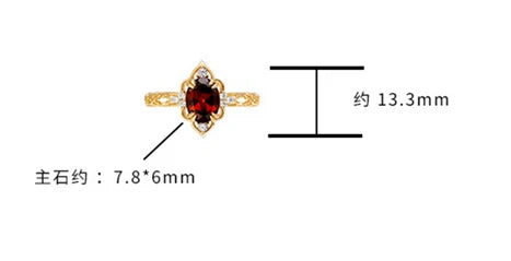 Emotional Factory 925 Sterling Silver 14K Gold Plated Gem Stone Gemstone Retro  Cz Zircon Geometric Flower Red Garnet Ring